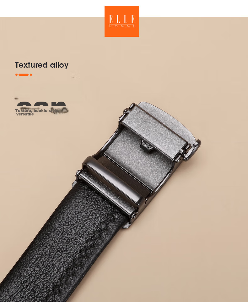 ELLE HOMME Men's Belt, Business Fashion Automatic Buckle Waistband, Top-Grain Leather Trouser Belt for Men, Birthday Gift for Boyfriend 3
