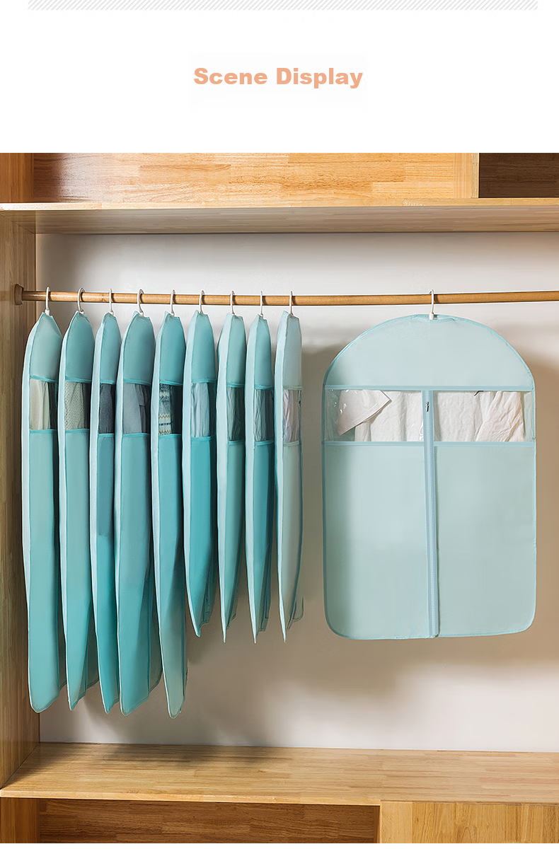 JEKO&JEKO Clothing Dust Cover, Dust Bag Set of 10, for Coats And Down Jackets, Garment Storage Bag, Transparent Clothes Cover, Hanging Bag, Blue 16