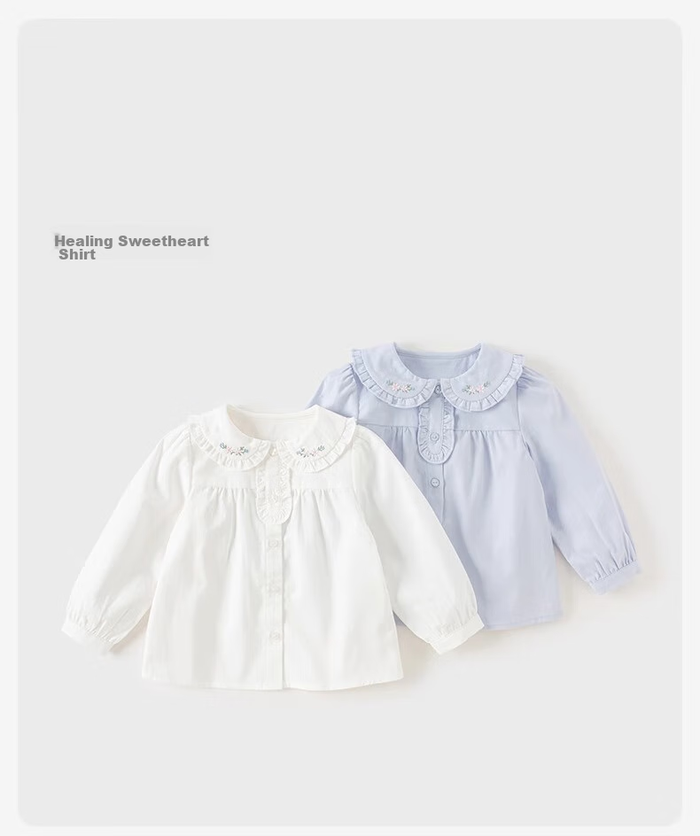 DAVE & BELLA Girls' Cotton Shirt, Autumn Wear, Baby Long-Sleeve Blouse, Children's Stylish White Top 1
