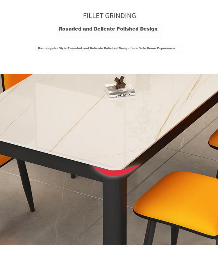 Fanshe Dining Table And Chair Set, Simple Luxury Glass Rock Slab Pattern, Compact Size for Home Dining Room, Rectangular Dining Table 12