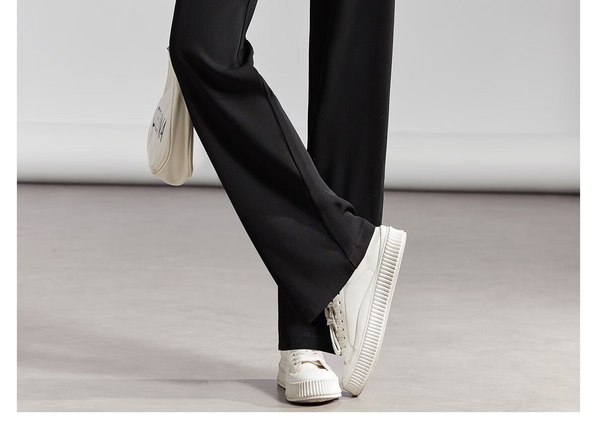 Chushen Women's High-Waisted Wide-Leg Pants with Draping Effect, Slimming Black Casual Trousers S137K5866 Size L 7