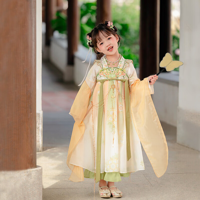 Menghu Qinglai Girls' Spring And Autumn Ancient Style Ethereal Ru Skirt, Oriental Minimalist Luxury Style, Lime Green (Without Waist Chain), Size 90