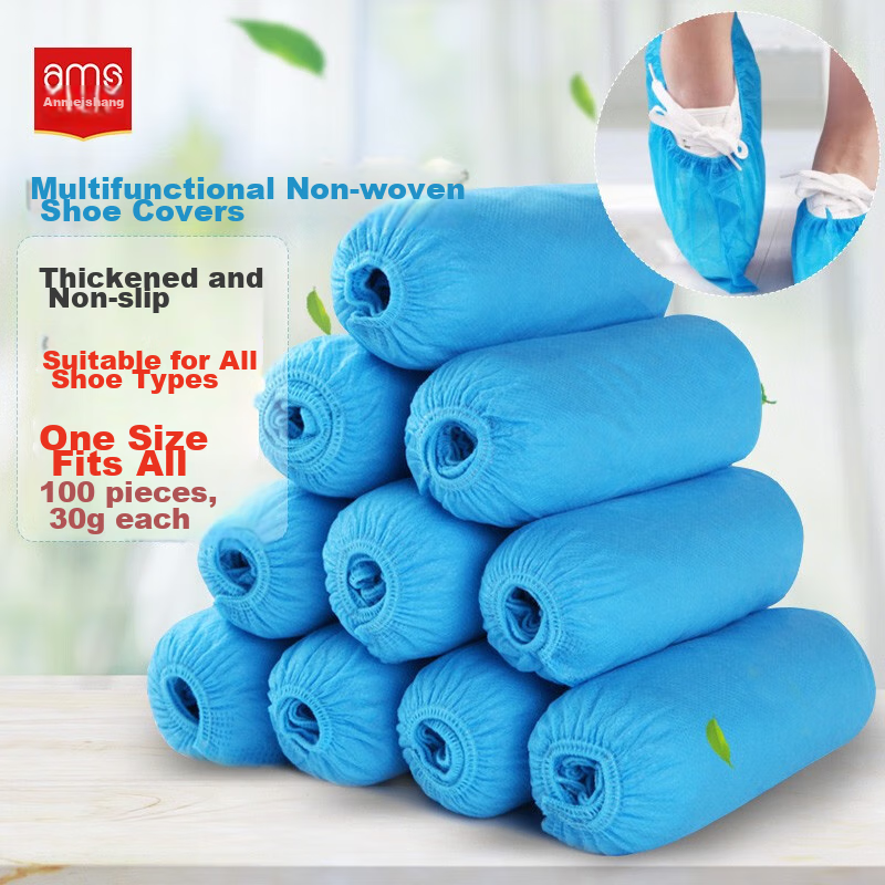Ams Disposable Shoe Covers, Dust-Proof, Thickened Non-Woven Fabric, for Factory Clean Rooms And Laboratories, Breathable, Dust-Resistant, Wear-Resistant, Non-Slip Foot Covers, 100 Pieces/pack, Unisex Blue