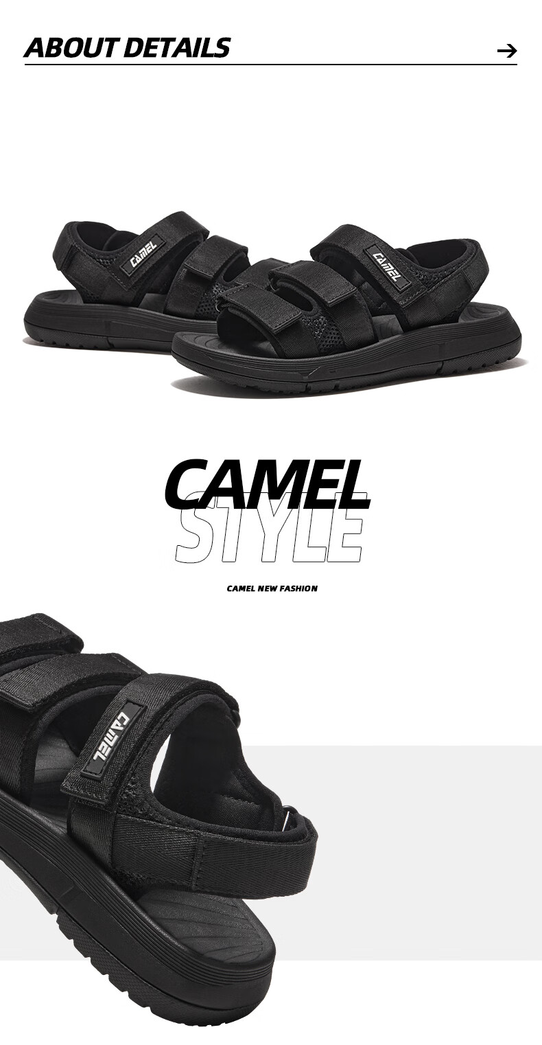 CAMEL Magic Tape Colorblock Beach Sandals Women Sports Casual Shoes X24B16L2029 Black Size 40 4