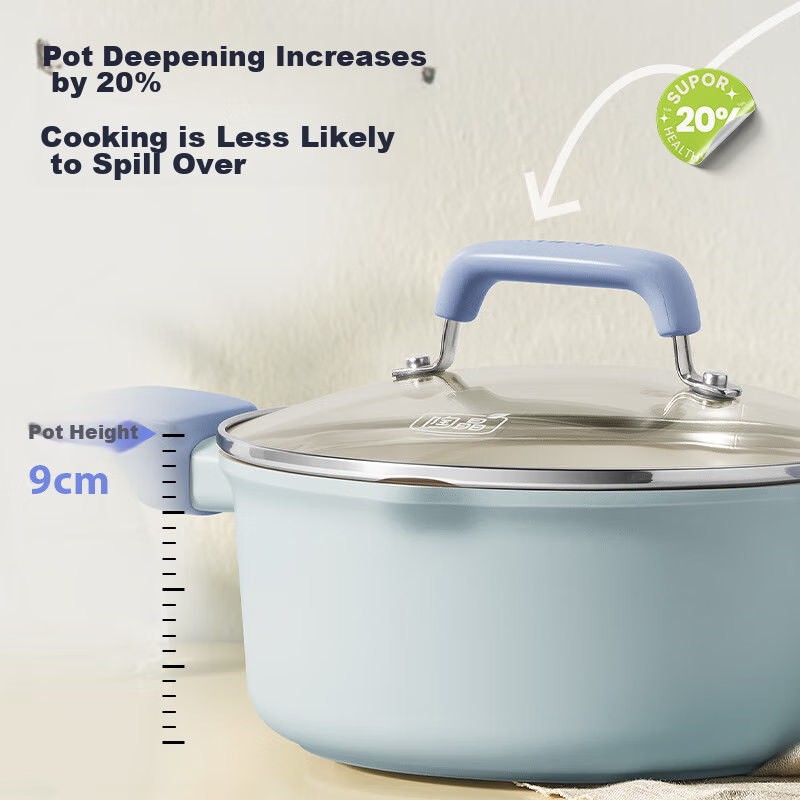 SUPOR Non-Stick 20cm Soup Pot, Suitable for Stewing Meat And Making Soup, Compatible with Induction Cooker, Gas Stove, And Open Flame, Model ET20LBN02