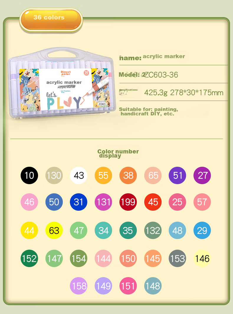 TRUECOLOR 36-Color Double-Ended Quick-Drying Soft Tip Acrylic Markers for Kindergarten, Elementary School Children's Art, Non-Translucent, Stackable Colors, Drawing Pens, Odorless, Alcohol-Free, 602 Watercolor Pens 12