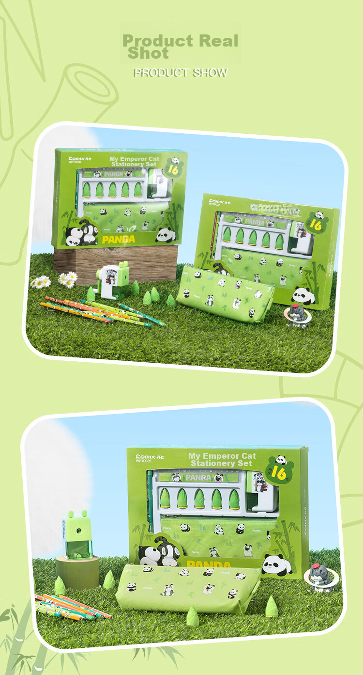COMIX Wu Huang Cat Collaboration 16-Piece Stationery Gift Set, Children's Day Gift, Practical And Cute Stationery Set for Students, WHT0035 Gree 8
