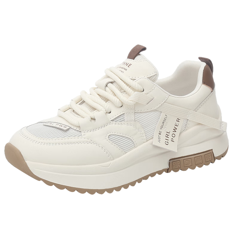 DAPHNE Women's Sports Casual Shoes with Thick Soles, Breathable Mesh Upper, Height-Increasing, Lightweight Soft-Soled Travel Shoes for Women, Rice Dumpling Color, Size 37
