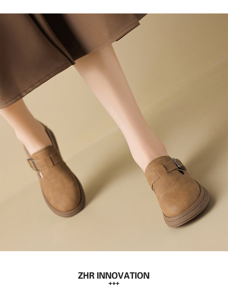 ZHR Women's Single Shoes, Versatile And Simple Soft-Soled Birkenstock-Style Shoes, Comfortable Buckle Women's Shoes, JF20, Apricot Color, Size 38 9