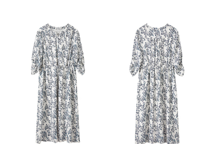 Sentubila New Chinese-Style National Style Dress, Summer Wear, Blue And White Porcelain Print, Elegant Waist-Cinching Slimming Dress, White with Blue Flowers, Size L 17