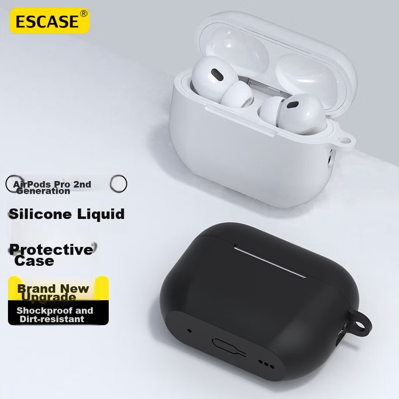 ESCASE AirPods Pro Second Generation Protective Case, Apple Pro2 Earphone Cover 2022 Model Storage Box Outer Shell, Liquid Silicone Skin-Friendly Soft Shell Full Protection Shockproof Case, I9 Black