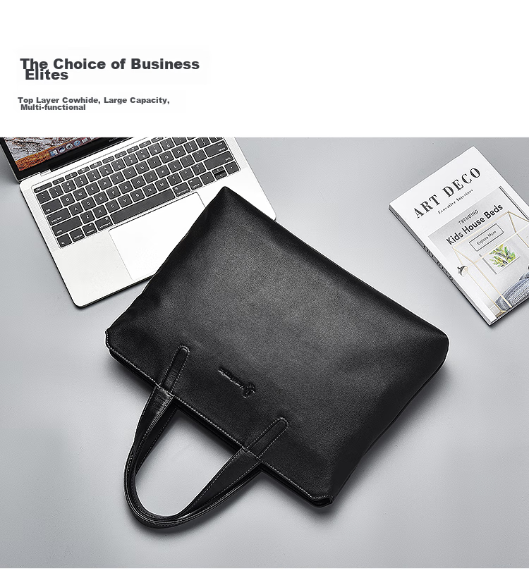 Hush Puppies Men's Briefcase, Top-Grain Leather, Slim Handheld Laptop Bag, Business Large Capacity, Fashionable Father's Day Gift for Boyfriend 2