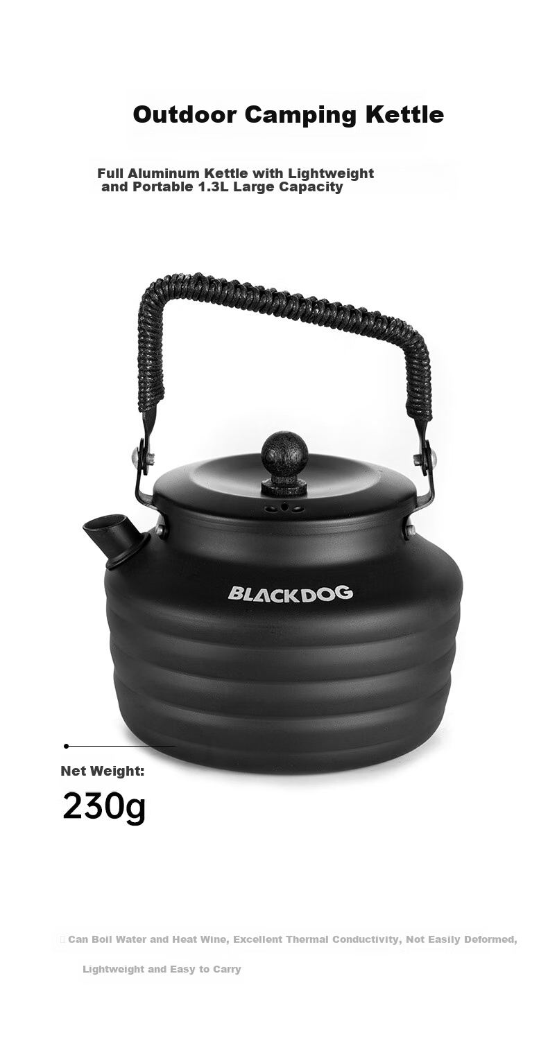 Black Dog Camping Kettle, All-Aluminum Tea Pot for Outdoor Cooking, Portable Stove for Boiling Water, Night Black 4