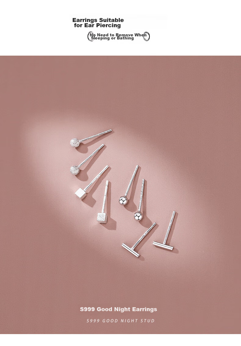 Dijing 999 Sterling Silver Stud Earrings for Women, Ear Hole Jewelry Gift Box, One Week Earrings, Ear Bone Studs, Simple And Elegant Set Box Earrings 1