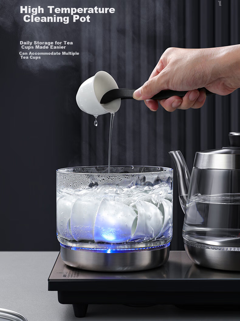 Biooner Fully Automatic Electric Kettle with Water Dispenser, Tea Maker, And Tea Table All-In for Home And Office Use, Integrated Tea Set XT-S07 Silver-Gray Three-Piece Set 1L 16