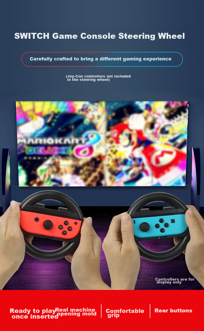 LinkStone Switch Game Controller Mario Kart 8 Handle, NS Peripheral Accessory, Joy-Con Game Console Controller Steering Wheel, Black + Black 1