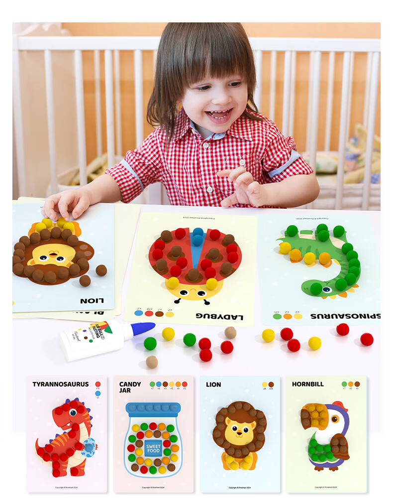 Pinwheel Pompom Sticker Art, Children's DIY Handmade Creative Materials, Kindergarten Girls' Toy for Ages 3 to 6, Pompom Painting 3