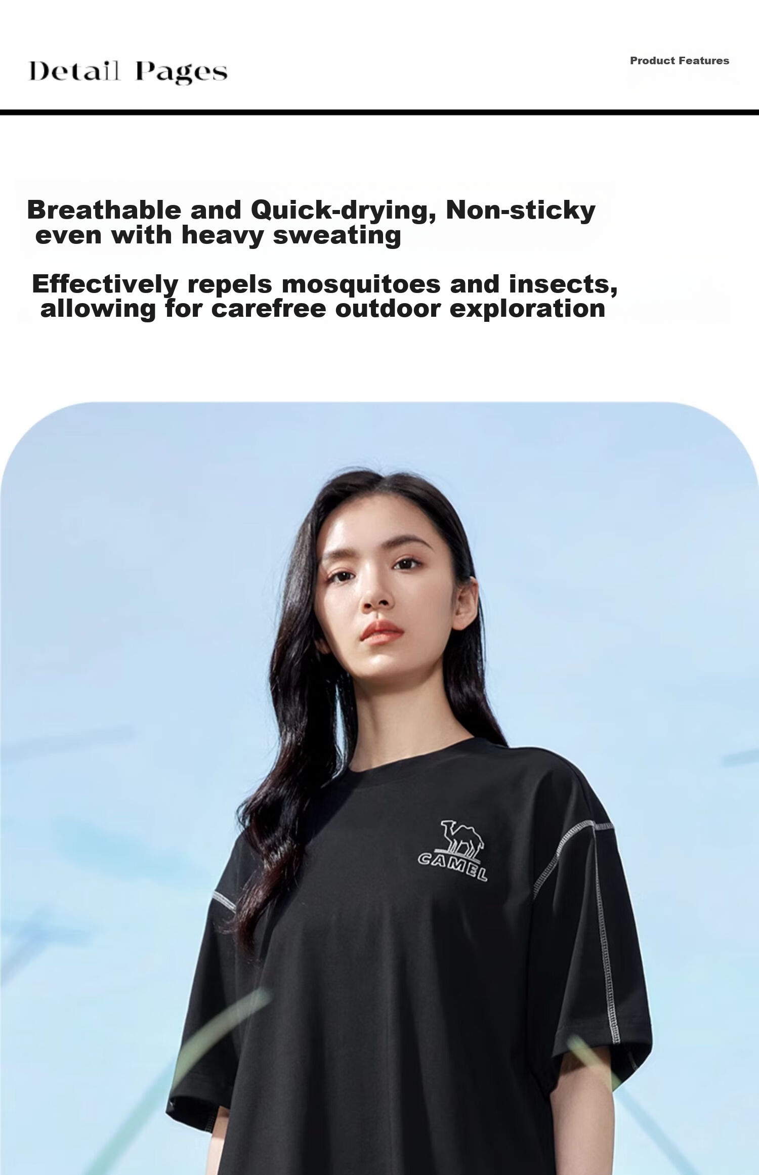CAMEL Women's Quick-Dry Short-Sleeve T-Shirt, Summer 2024 New Style, Unisex Loose-Fit Mosquito-Repellent Breathable Round Neck Top, 1042 3