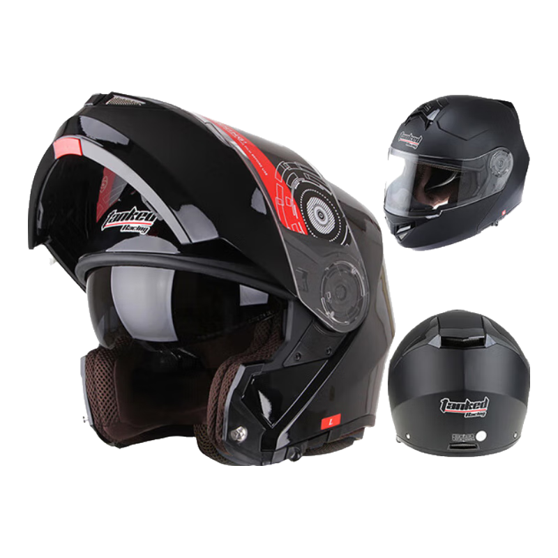 Tanked Racing Motorcycle Helmet T270 Flip-Up Helmet, 3C Certified, Dual Visor, All-Season Anti-Fog Riding Safety Helmet, Matte Black, XL