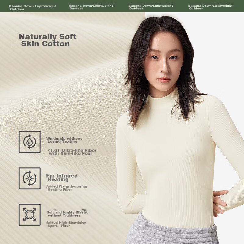 Beneunder Semi-Turtleneck Base Layer Top for Women, Slim Fit, Autumn Inner Wear, Long Sleeve, Stretchy, Soft Skin, SF026