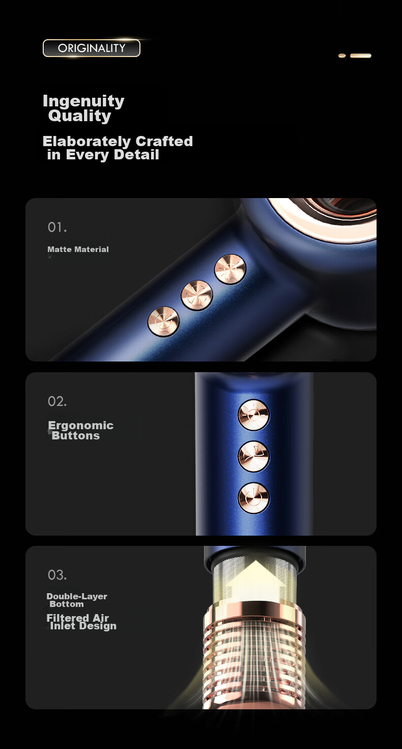 LANSAM Hair Dryer, Home Use, Plasma Hair Protection, High-Speed, Strong Airflow, Gentle on Hair, Negative Ion Electric Blower, Birthday Gift, Youth Version - Twilight Blue 18