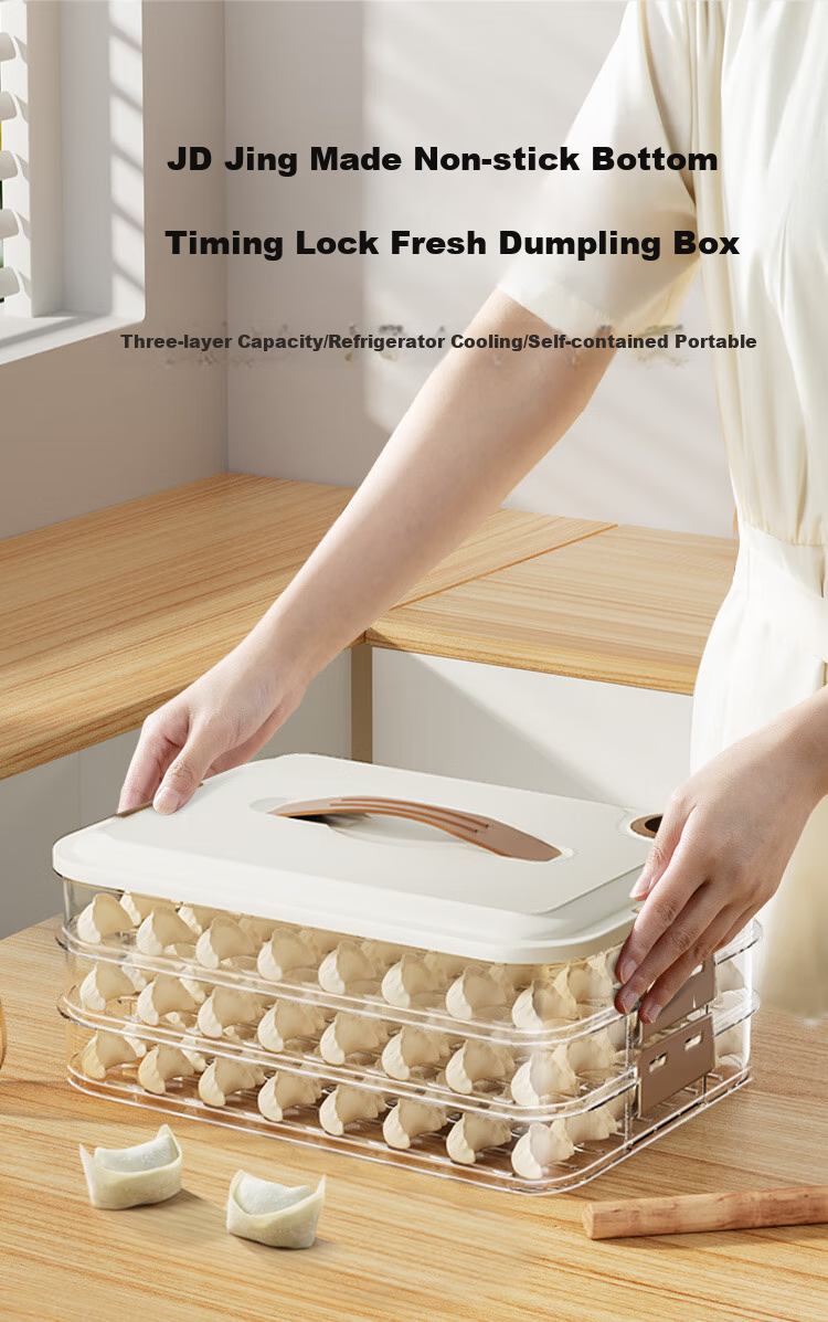 JD Original, Dumpling Storage Box Tray for Home Refrigerator, Quick-Freeze Organizer Box for Preparing Ingredients And Wonton, 3 Layers with 1 Lid 1