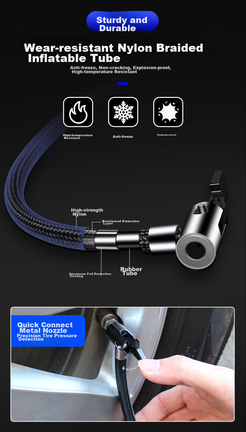 Jumu Car Air Pump, Electric Tire Inflator for Vehicles, Can Measure Tire Pressure, Air Compressor with Pressure Gauge for Sedans 8
