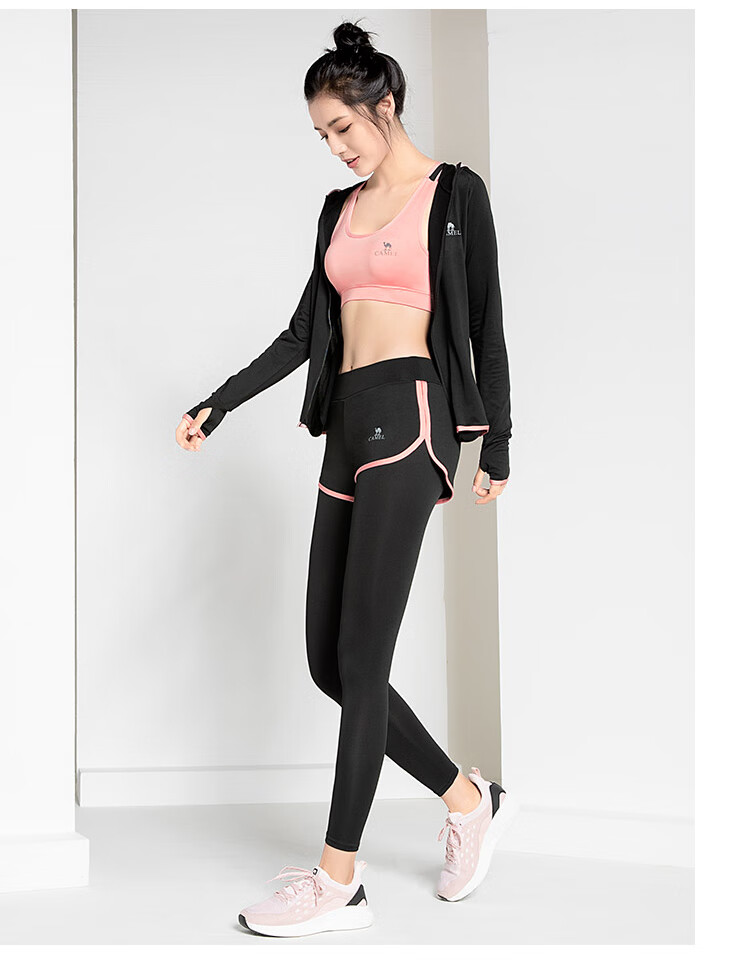 CAMEL Women's Sportswear Set, New Yoga Fitness Pilates Elastic Short-Sleeve Shorts And Pants Five-Piece Workout Outfit 12
