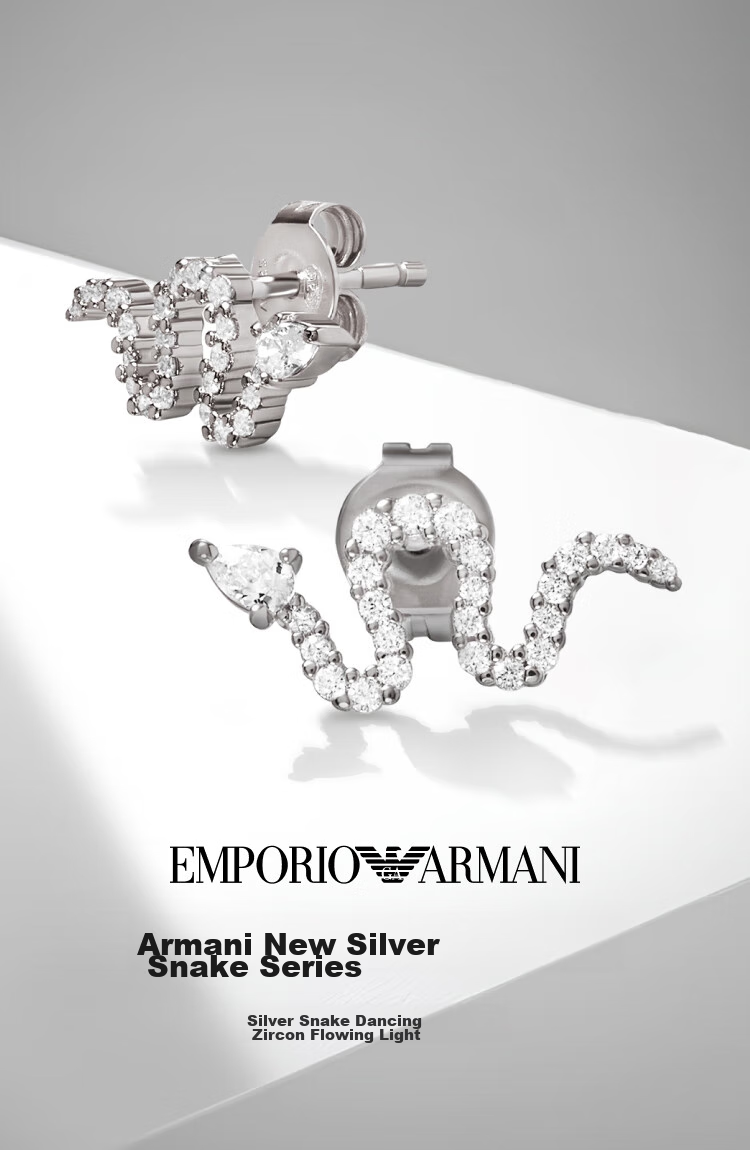 EMPORIO ARMANI Women's Silver Snake Stud Earrings, Fashionable Birthday Gift for Girlfriend in Zodiac Year EG361204 1