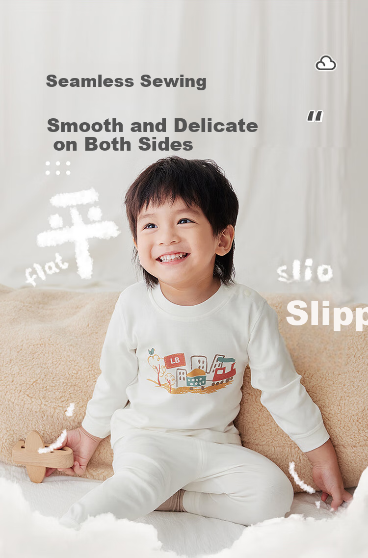 Labi Baby Children's Underwear Set, Double-Sided Fabric, Boys And Girls Autumn Clothes And Pants, Pure Cotton, 2 Sets, Round Neck, Special Color, Size 100 4