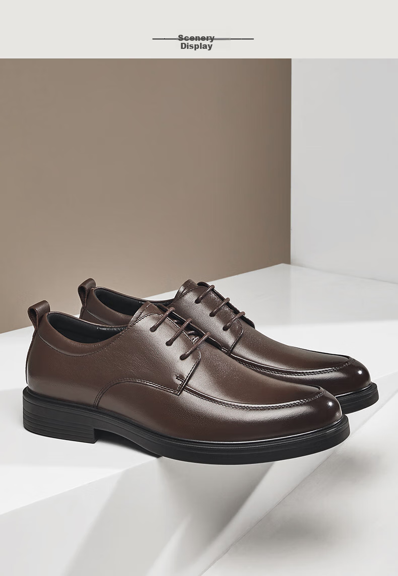 Kangnai Genuine Leather Shoes, Top-Grain Cowhide Men's Formal Business Shoes, Autumn Derby Shoes, Lace-Up Groom Leather Shoes for Men, Black, Size 42 8
