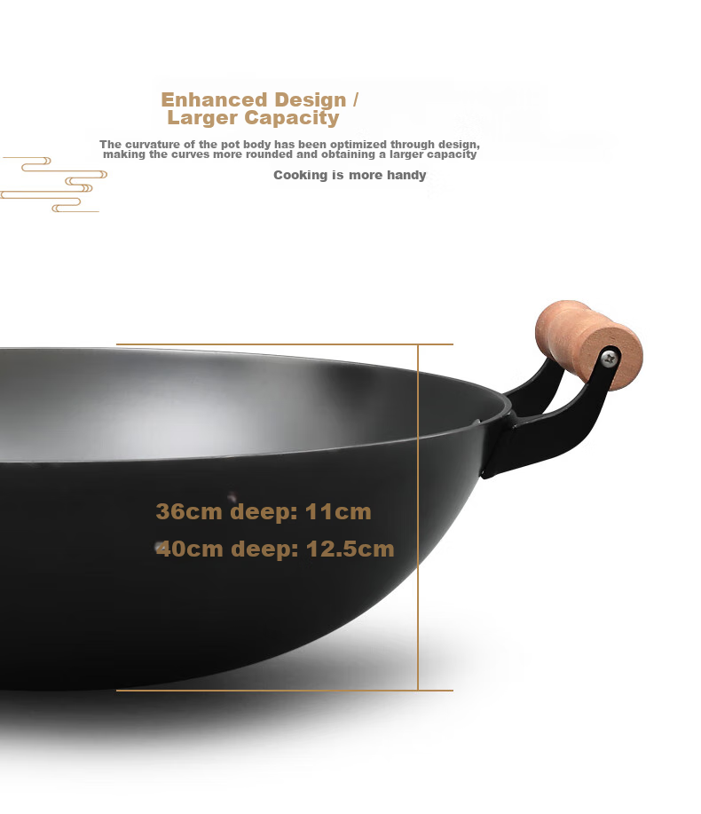 Dianjiang Wok, Iron Pan, Large Size, Uncoated, Cooking Pot for Home Use, Round Bottom Cast Iron Pan, Deep, Suitable for Gas Stove, 40cm 8