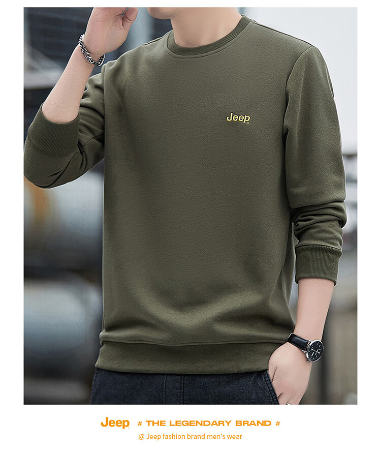 JEEP Men's Sweatshirt, Loose-Fitting Long-Sleeve T-Shirt, Round Neck Trendy Clothing for Men, Army Green, XL 17