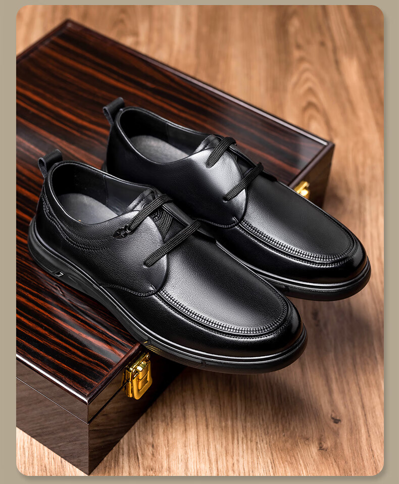 LAORENTOU Men's Leather Shoes, Business Shoes, Lace-Up, Top-Grain Leather, Casual Wedding Shoes, Executive Formal Shoes for Men, LA52 Black, Size 41 6