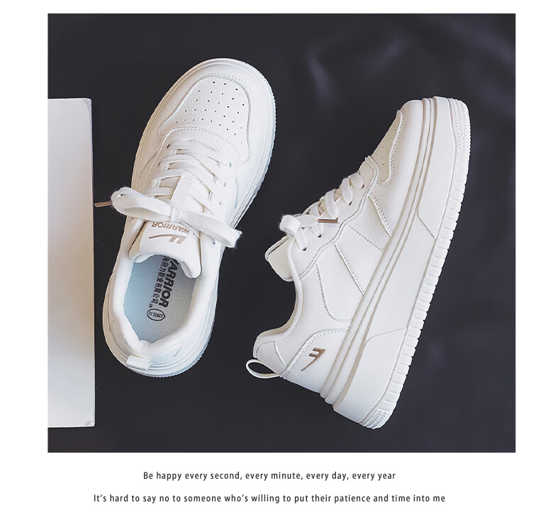 Warrior Women's Shoes, White Sneakers, Skateboard Shoes, New Spring 2026 Leather Dad Shoes, Thick-Soled Heightening Versatile Casual Sports Shoes 13