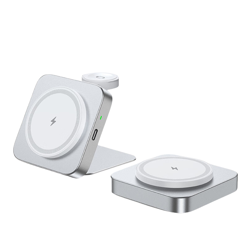ESCASE Wireless Charger for Apple Watch, Foldable Magsafe Magnetic 15W Fast Charging Adapter for IPhone 18 Pro Max, Huawei Mate 70 Pro, Flowing Silver