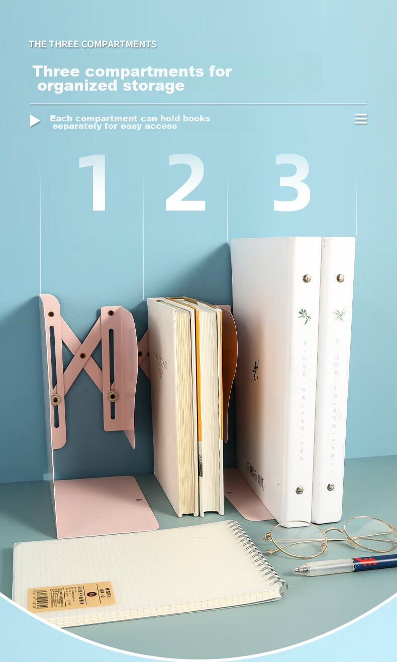 M&G 50cm Extendable Desktop Bookend, Simple Metal Storage Shelf for Desk, Large Bookend, Cherry Blossom Pink ABS917C537 2