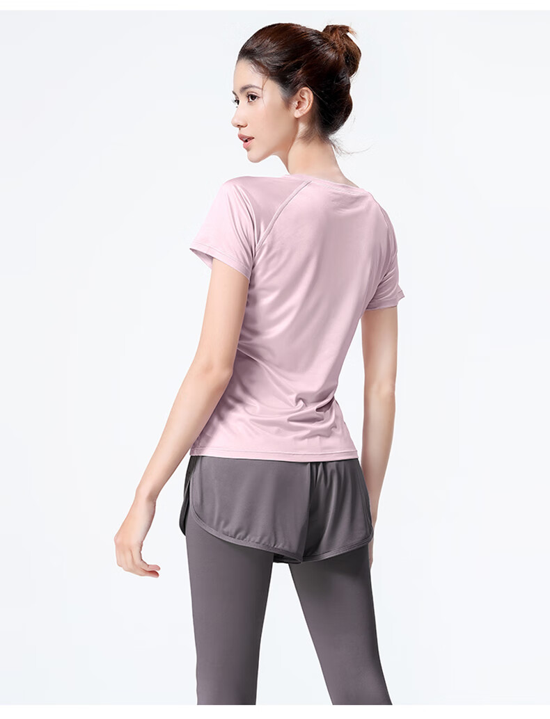 CAMEL Women's Sportswear Set, New Yoga Fitness Pilates Elastic Short-Sleeve Top And Long Pants, Anti-Exposure Two-Piece Athletic Outfit 12