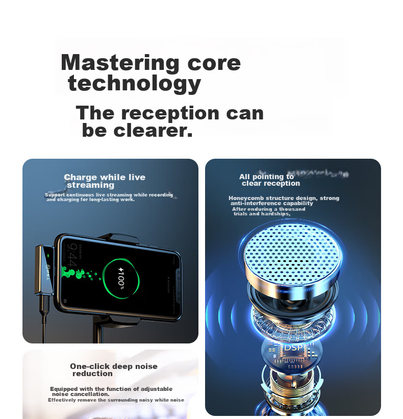 Haomuren V1 Wireless Lavalier Microphone, Small Bee Audio Pickup, Outdoor Professional Noise Reduction, for Interviews And Video Recording, TikTok Live Streamer Recording, Live Streaming Equipment, Mobile Phone Microphone, One-To 4
