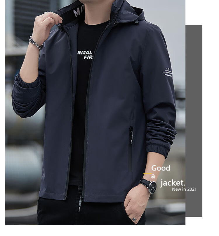 TUCANO Men's Jacket, Spring And Autumn Hooded Coat, Men's Business Casual Loose Outdoor Windbreaker, Blue, 2XL 5