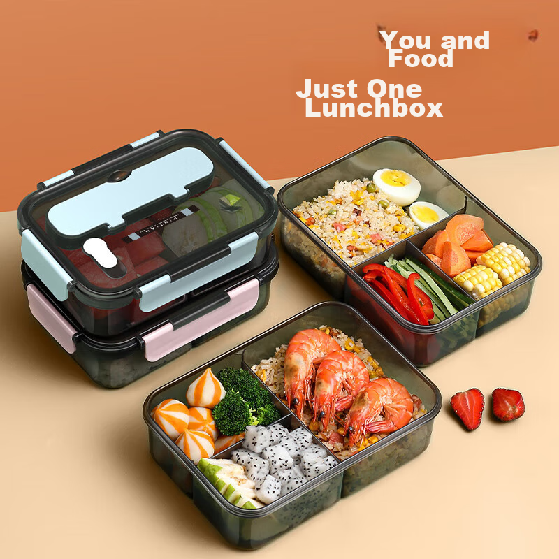 PINYU Large Capacity Lunch Box with Fork And Spoon, Portable Compartmented Meal Container for Students And Office Workers, Microwave Safe, 1500ML, Pink