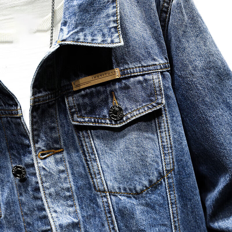 Jeanswest Denim Jacket for Men, 2026 Autumn Korean Style Trendy Loose Versatile Casual Denim Workwear, Blue, Size L
