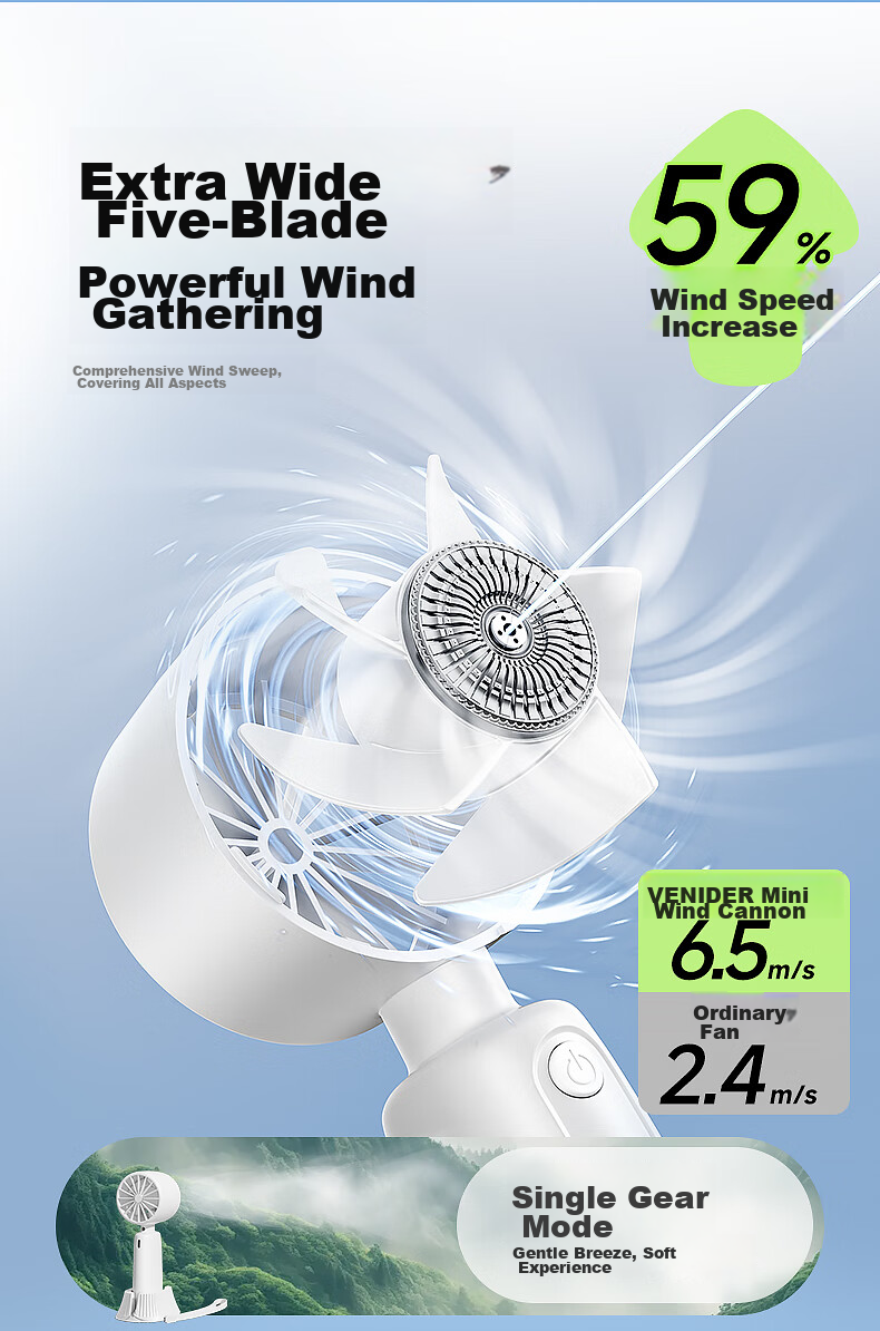VENIDER F21 Handheld Mini Fan, Portable Ultra-Long Battery Life Quiet Small Electric Fan with Lanyard And Base for Desktop Cooling 7