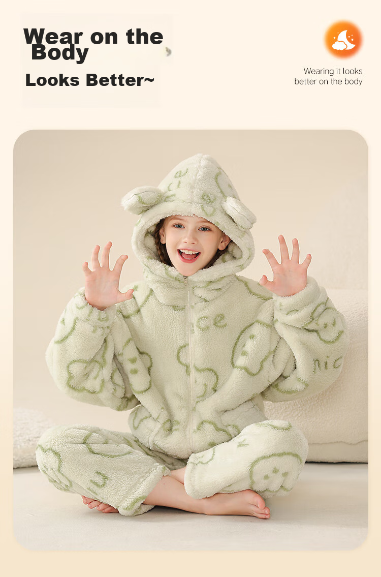 LangSha [Fleece-Lined Thick Flannel] Children's Pajamas, Girls' Sleepwear for Older Kids, Autumn And Winter, Warm Home Wear Set for Teenage Girls And Babies 11
