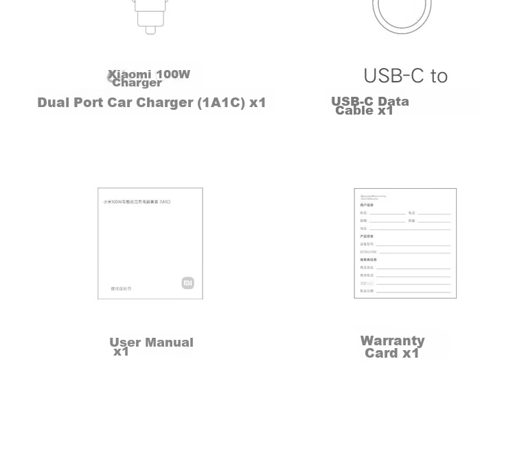 MI Car Charger Super Fast Charging Version with Data Cable, Single Port 90W Dual Port 100W High Power Multi-Functional Car Charger Suitable for MI 17 Phone/MI YU7GT 17