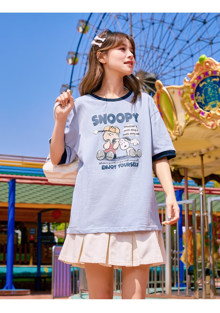 TonLion 2025 Women's Snoopy Colorblock Crew Neck Short Sleeve T-Shirt 8