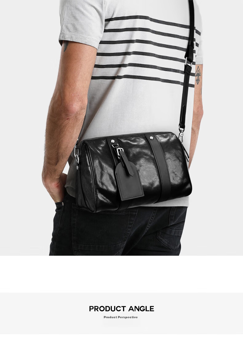 Pabojoe Top-Grain Leather Shoulder Crossbody Bag, Large Capacity Shoulder Bag, Commuter Backpack for Men, Versatile Fashionable Trendy Men's Bag 9