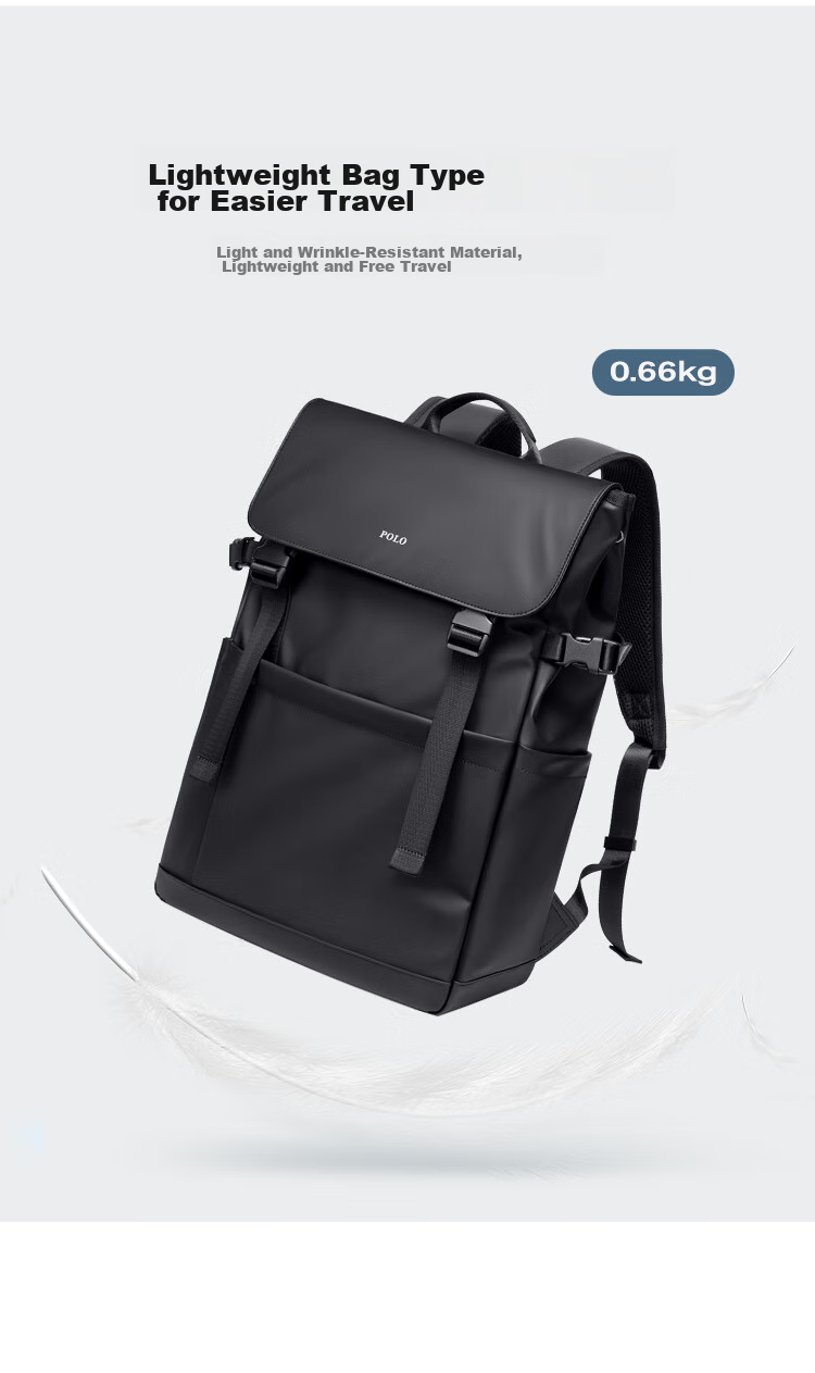 POLO Backpack for Men, Lightweight Travel Backpack with Flip Cover, 15.6/16 Inch Laptop Bag, Business Travel Bag 12