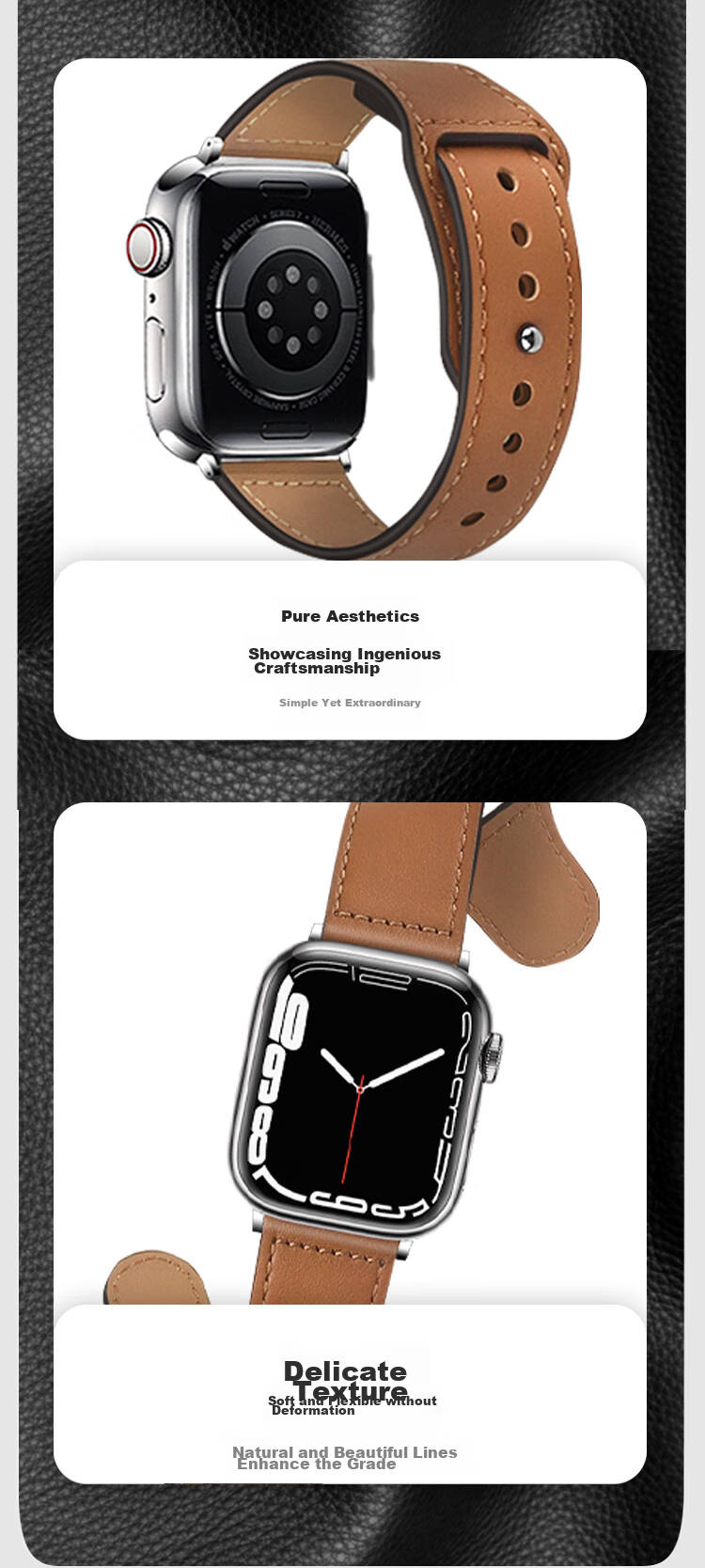 MSSM Leather Watch Strap Compatible with Apple Watch, Swift Cowhide Band for IWatch S12/11/ultra4/S10/9/SE3 - Brown 44-49 6