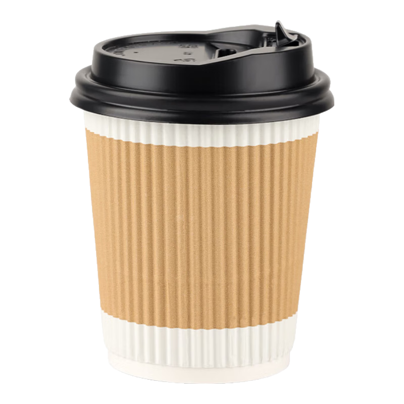 Baijie Disposable Coffee Cups for Milk Tea And Soy Milk, Hot Drink Paper Cups with Lids, Corrugated Cups, 280ml, 25 Pieces